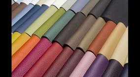 Försäljning av läder för möbler i olika färg, textur och behandling.